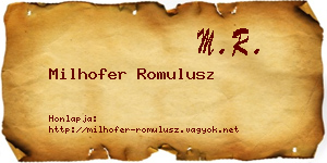 Milhofer Romulusz névjegykártya